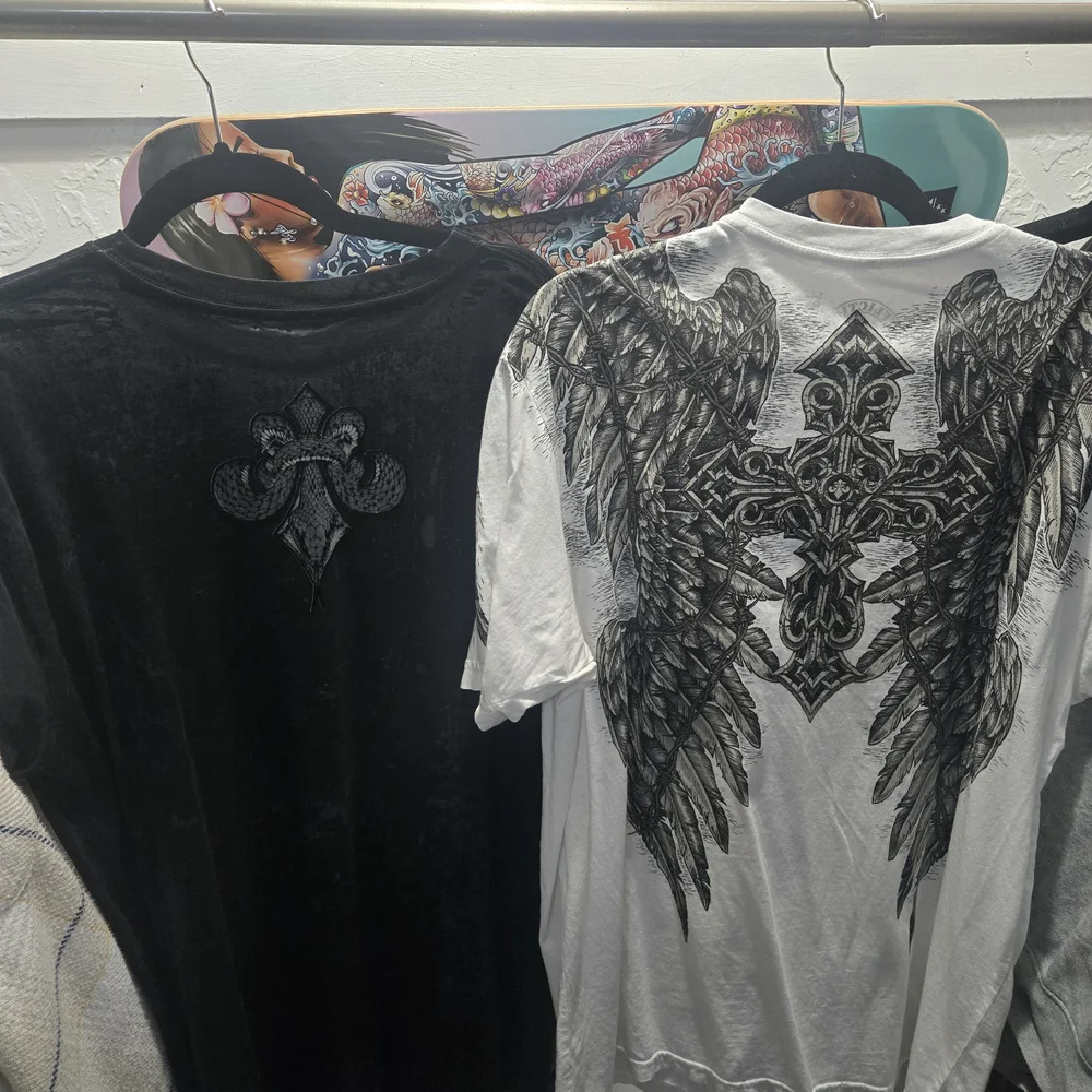 Affliction Black and White Skull Graphic Tees - Picture 4 of 8